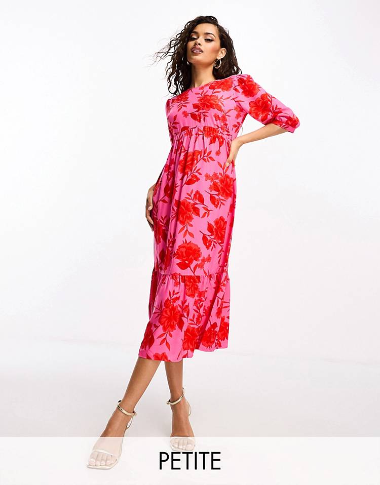 Nobody's Child Petite Rachel smock midi dress in pink and red floral